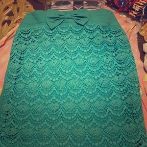 Lace bow turquoise pencil skirt